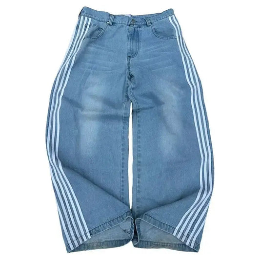 Kvinnors Baggy Jeans Hög Midja Med Sportiga Sidränder 0