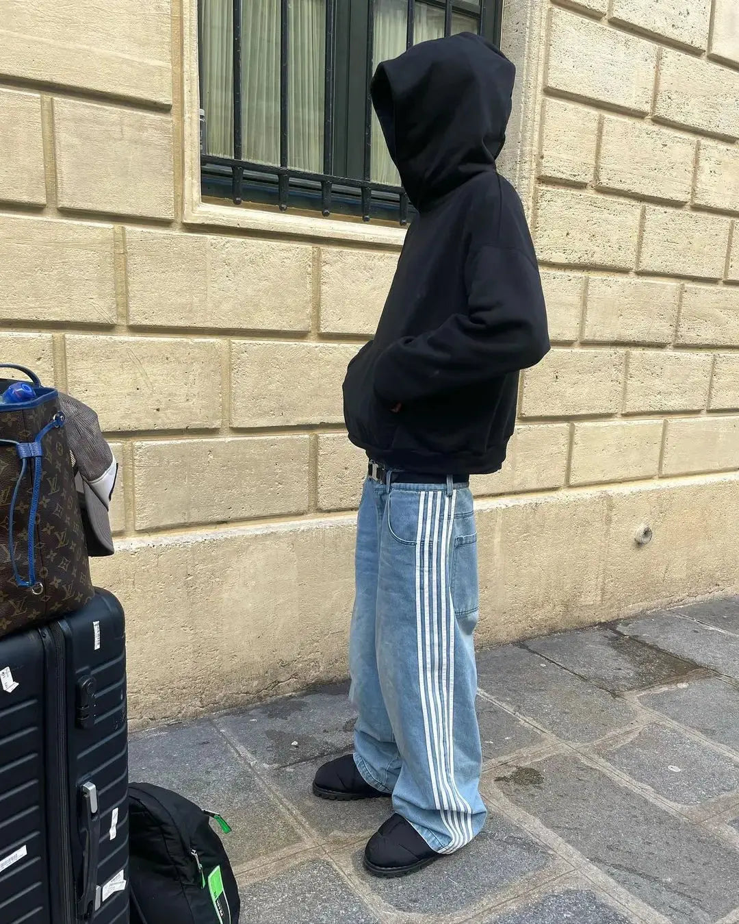 Kvinnors Baggy Jeans Hög Midja Med Sportiga Sidränder 1