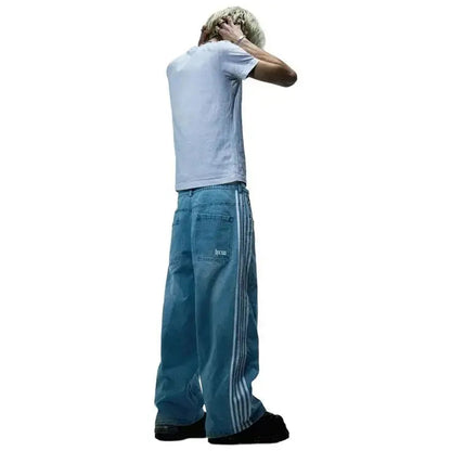 Kvinnors Baggy Jeans Hög Midja Med Sportiga Sidränder 2