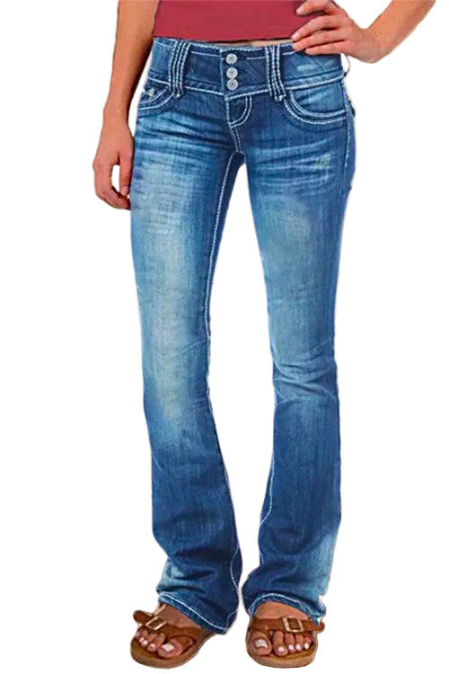 Kvinnors Bell Bottom Jeans Med Fickor Trendig Silhuett 0