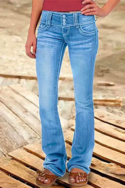 Kvinnors Bell Bottom Jeans Med Fickor Trendig Silhuett 1