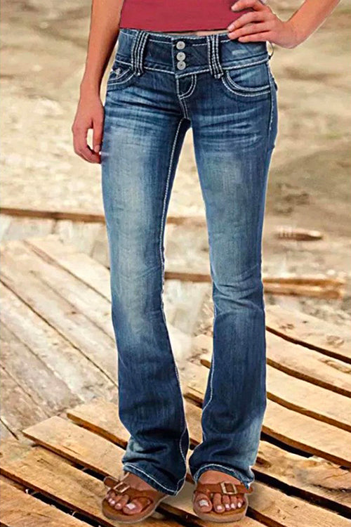 Kvinnors Bell Bottom Jeans Med Fickor Trendig Silhuett 2