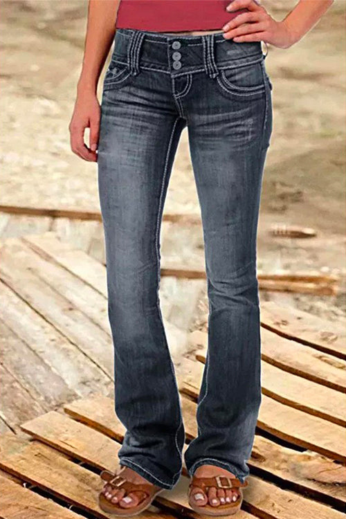 Kvinnors Bell Bottom Jeans Med Fickor Trendig Silhuett 3