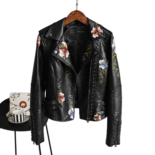 Kvinnors Bikerjacka med Blommönster 0