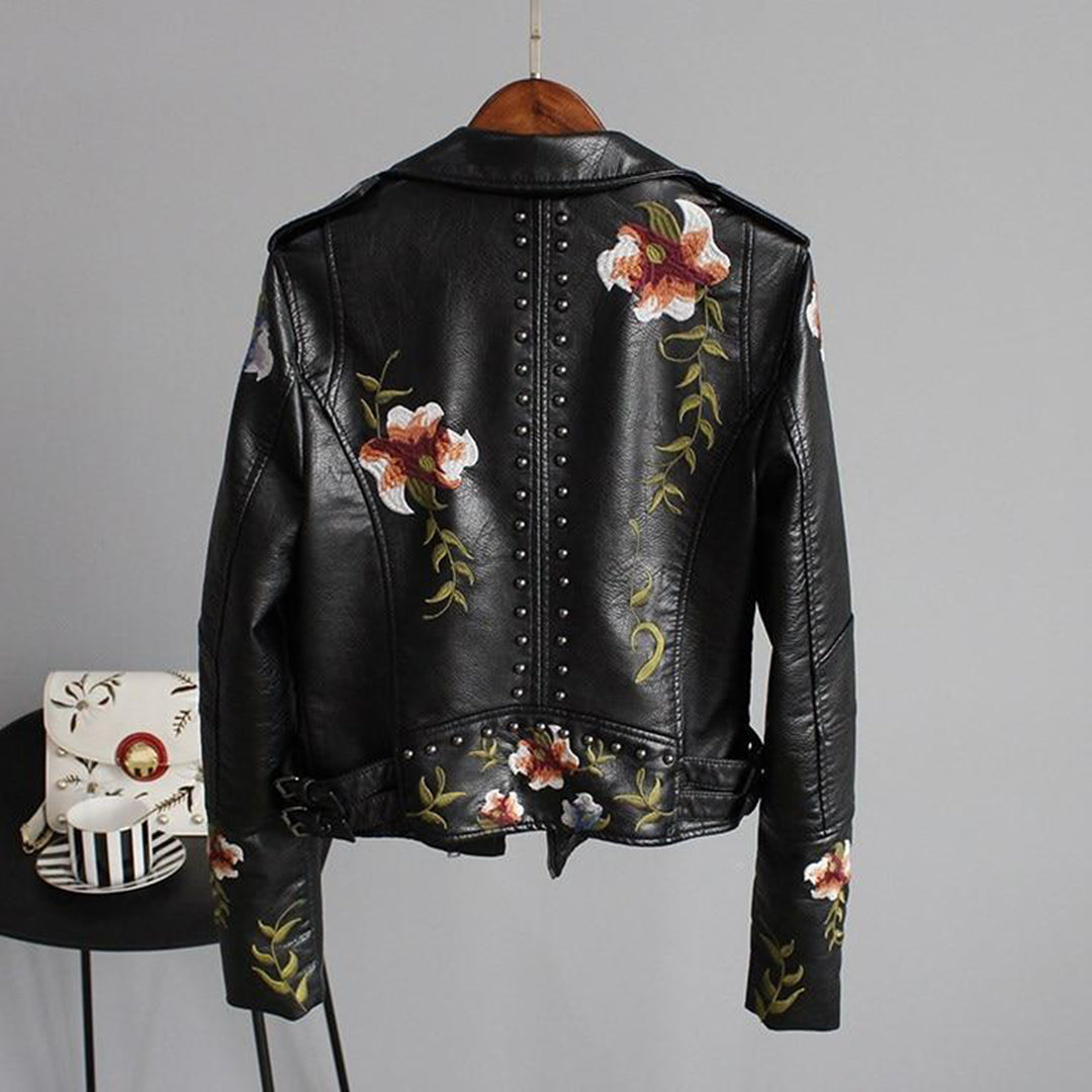 Kvinnors Bikerjacka med Blommönster 1