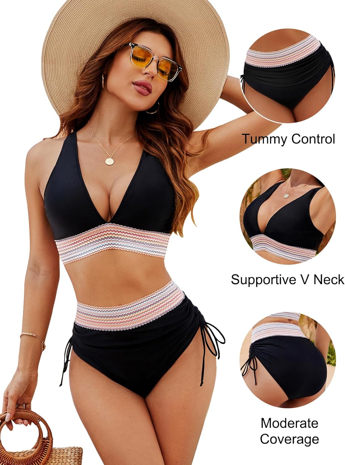 Kvinnors Bikini med Hög Midja och Justerbara Remmar 4
