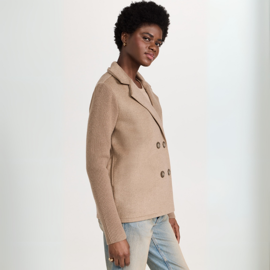 Kvinnors Blazer Kappa Stickad Materialblandning 3
