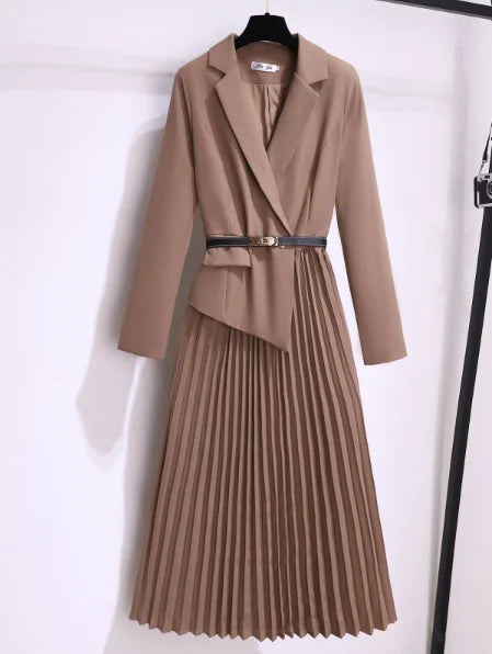 Kvinnors Blazer Klänning Med Plisserad Kjol Polyester 3