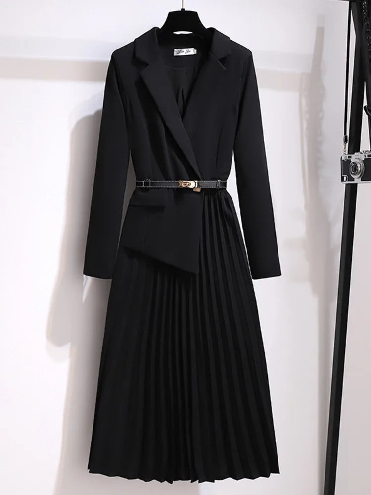 Kvinnors Blazer Klänning Med Plisserad Kjol Polyester 4
