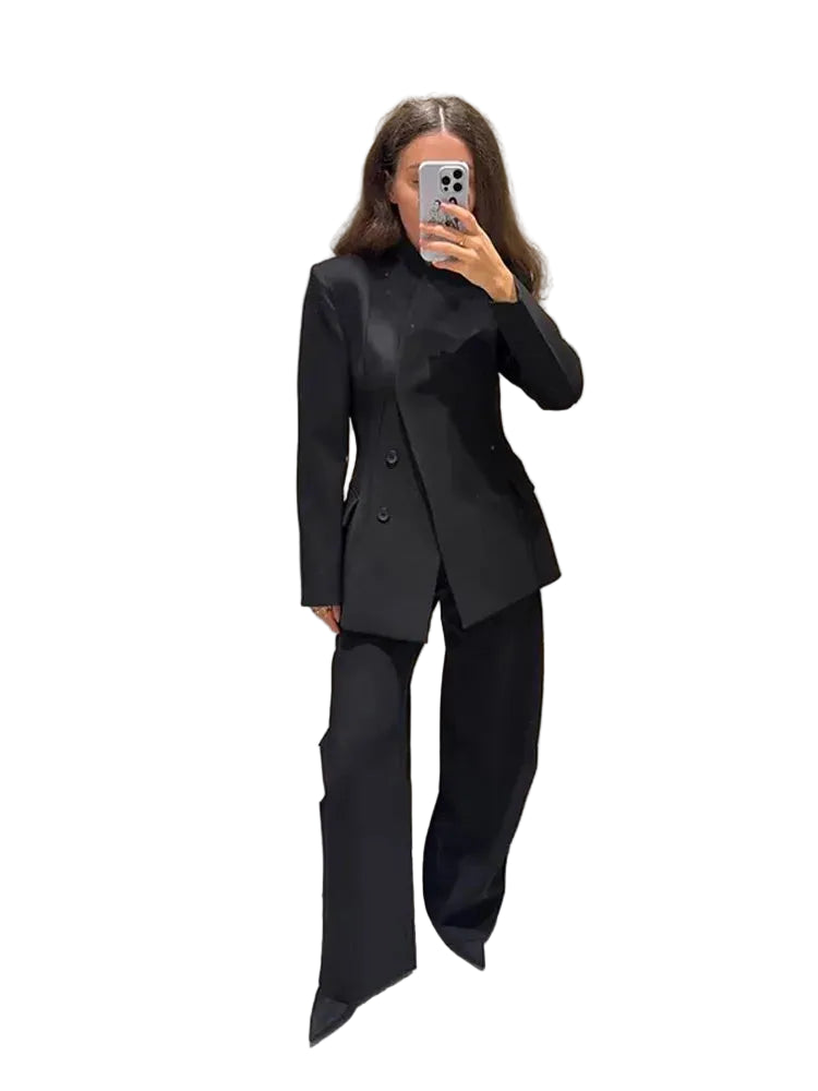 Kvinnors Blazer Set med Vida Ben 0