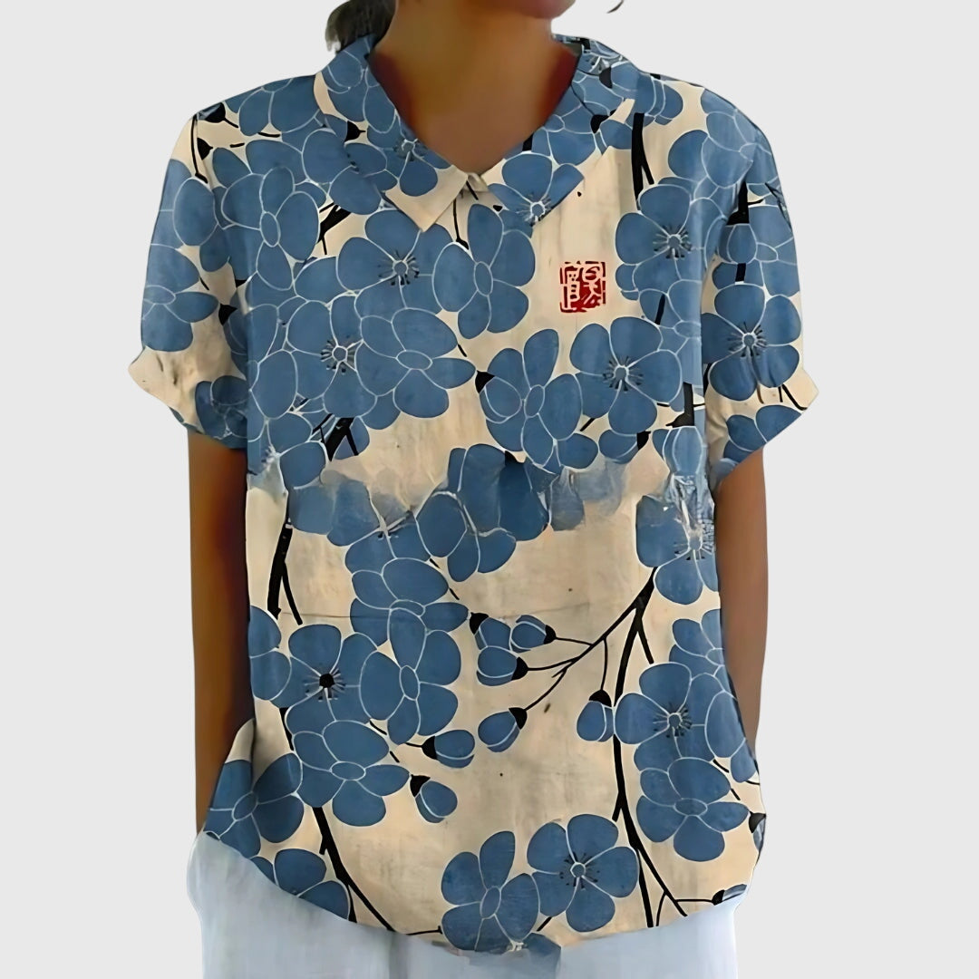 Kvinnors Blommig Blus Avslappnad Stil 4