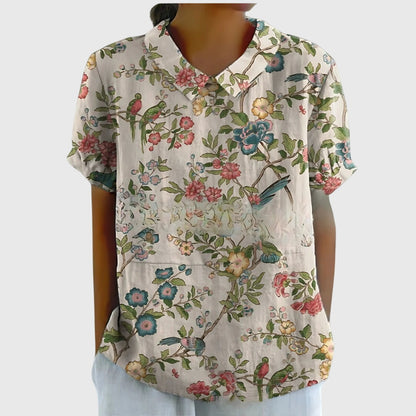 Kvinnors Blommig Blus Avslappnad Stil 6