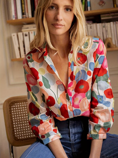 Kvinnors Blommig Blus Långärmad 3