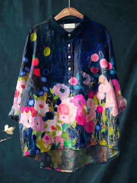 Kvinnors Blommig Blus Tidlös Stil 10