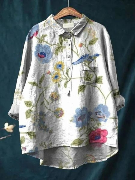 Kvinnors Blommig Blus Tidlös Stil 12