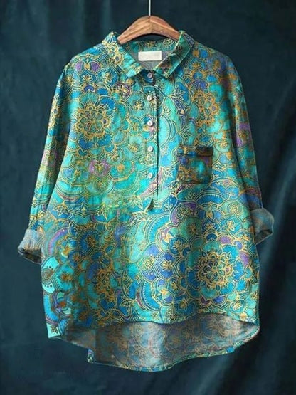 Kvinnors Blommig Blus Tidlös Stil 13