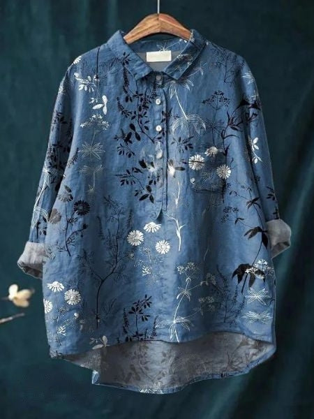 Kvinnors Blommig Blus Tidlös Stil 14