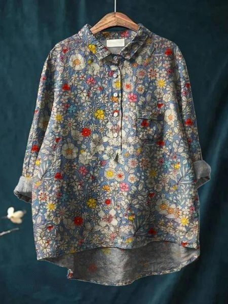 Kvinnors Blommig Blus Tidlös Stil 3
