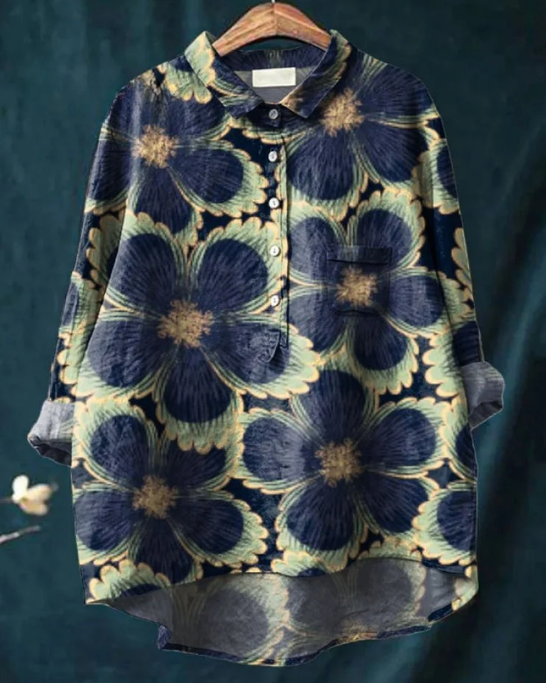Kvinnors Blommig Button Down Skjorta Klassisk Stil 1