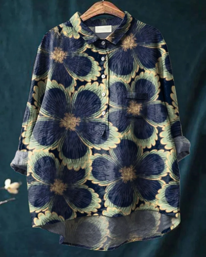 Kvinnors Blommig Button Down Skjorta Klassisk Stil 1