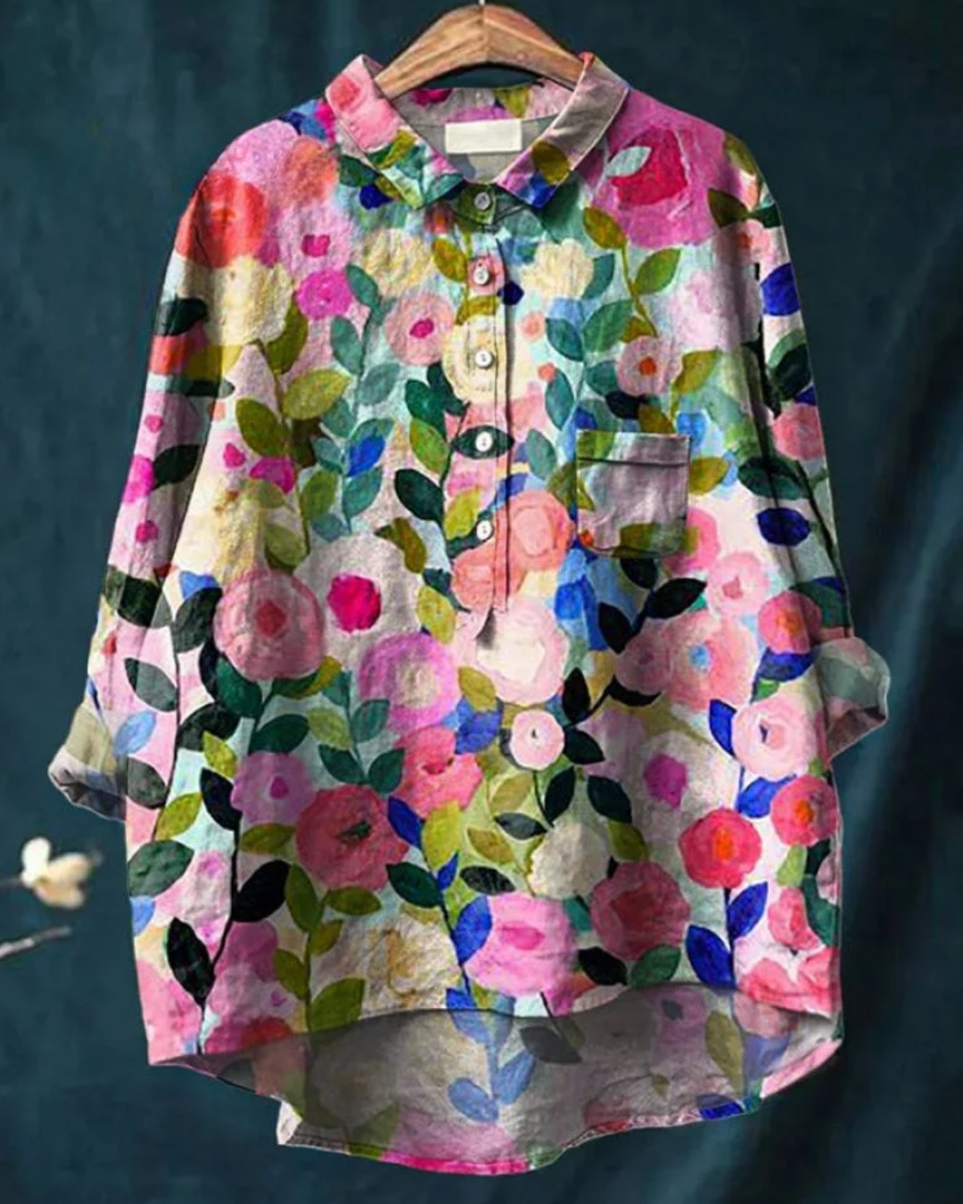 Kvinnors Blommig Button Down Skjorta Klassisk Stil 10