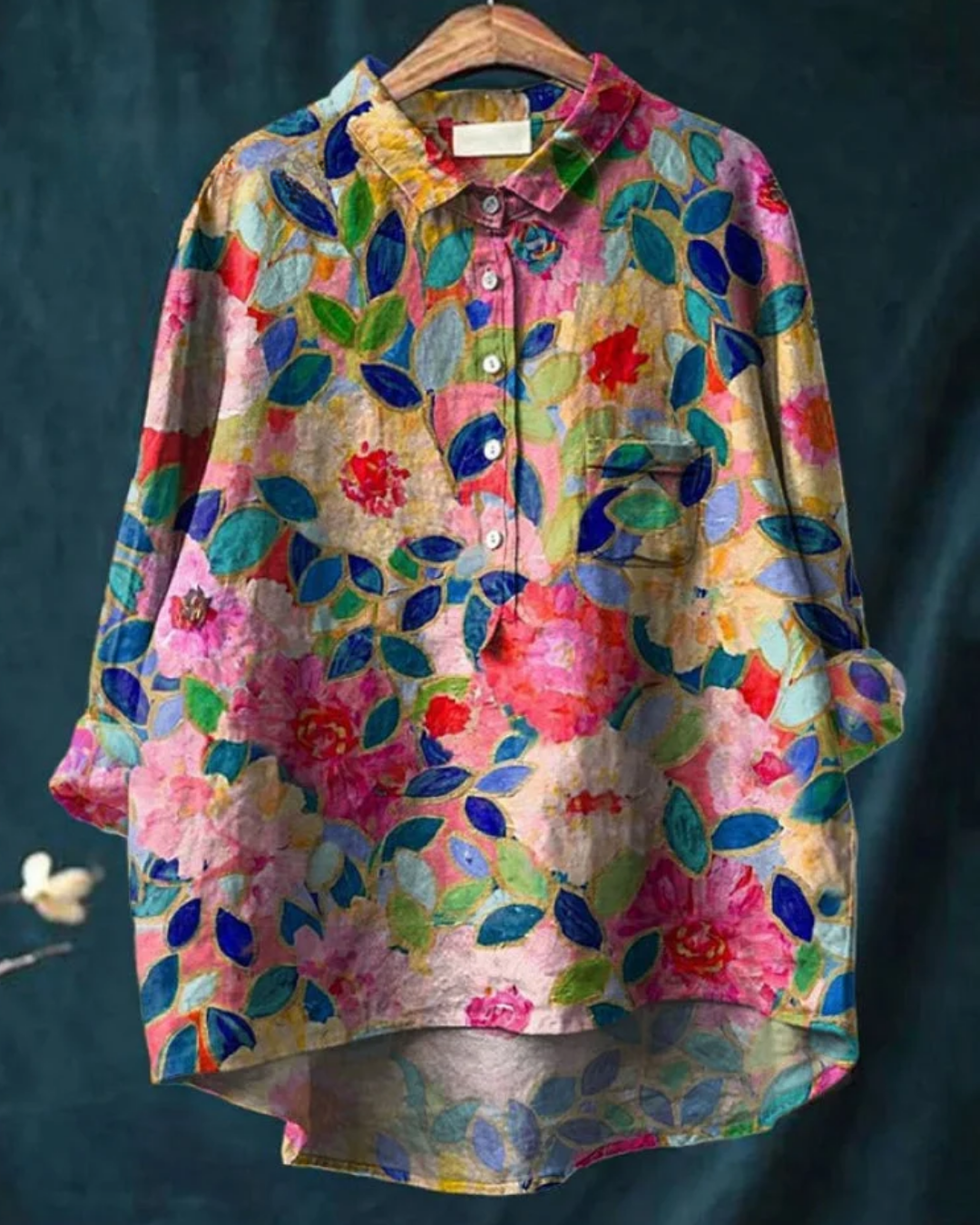 Kvinnors Blommig Button Down Skjorta Klassisk Stil 11