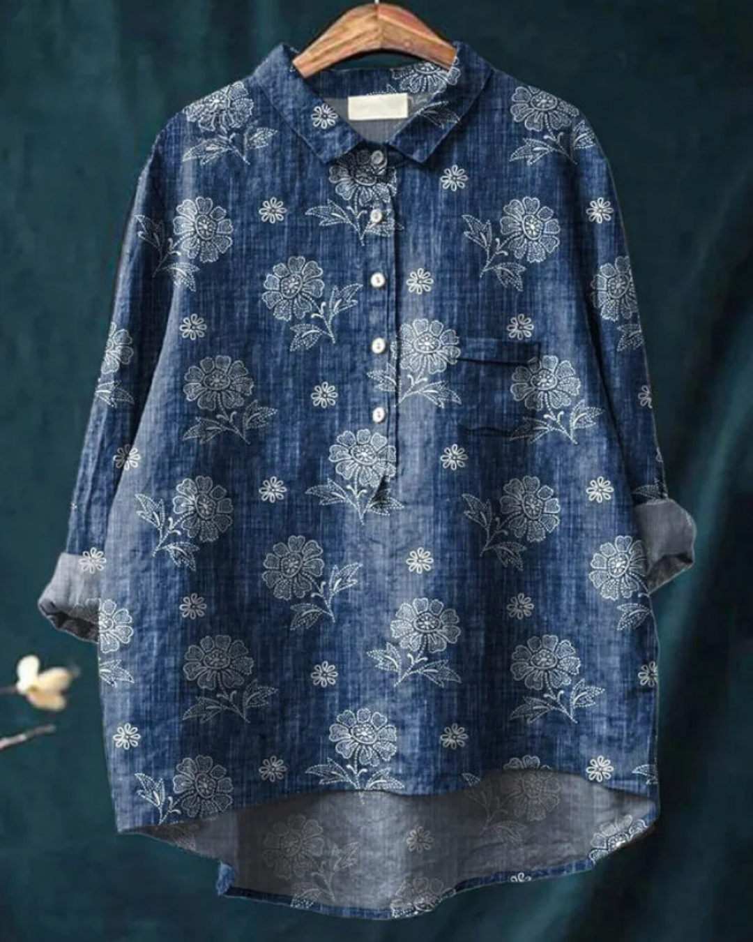 Kvinnors Blommig Button Down Skjorta Klassisk Stil 2