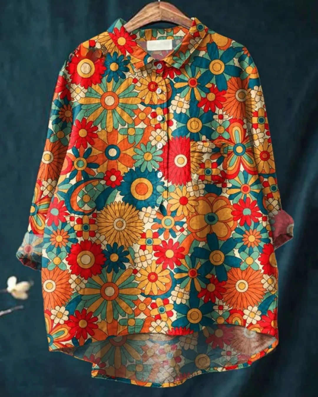 Kvinnors Blommig Button Down Skjorta Klassisk Stil 3