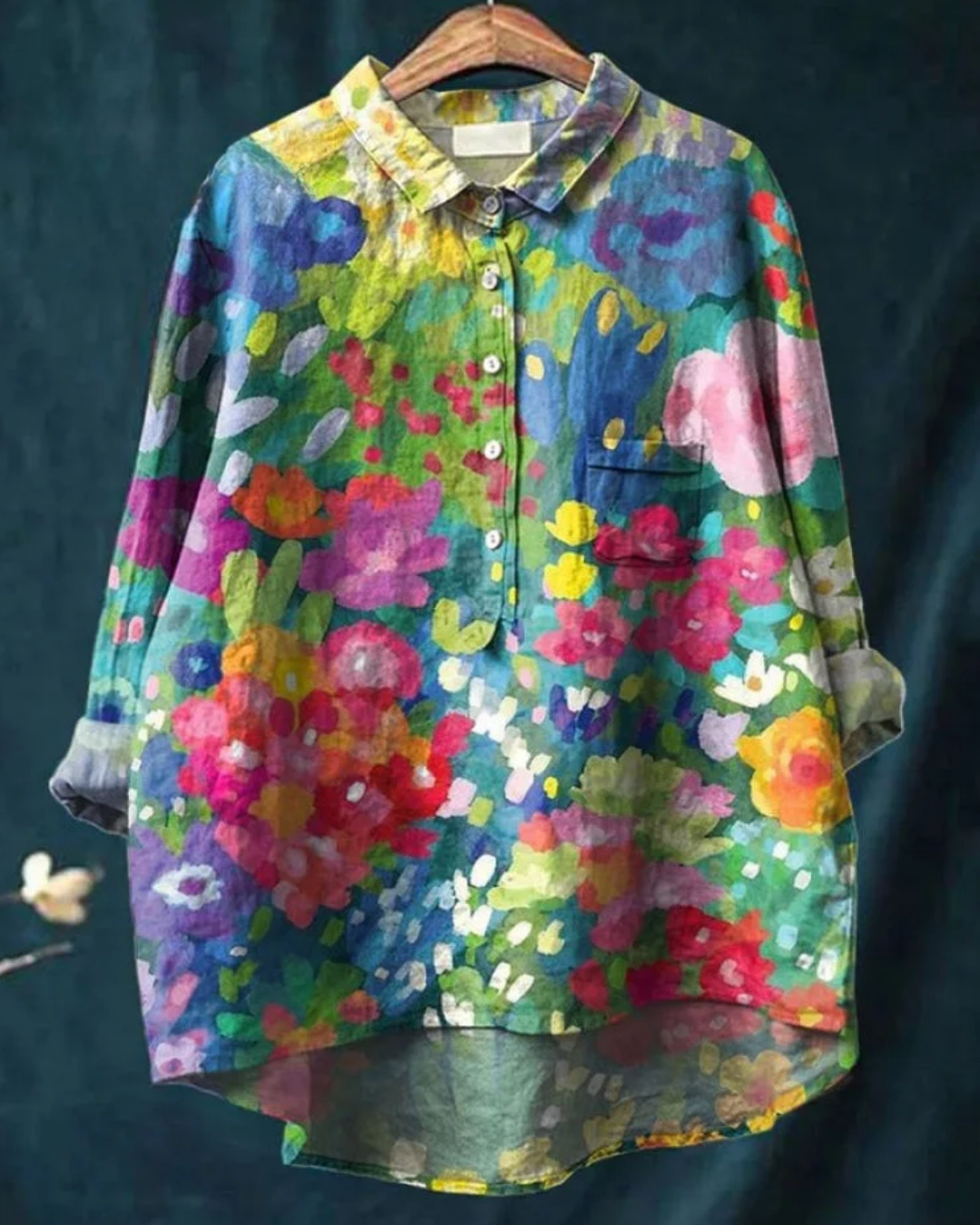 Kvinnors Blommig Button Down Skjorta Klassisk Stil 5