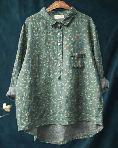 Kvinnors Blommig Button Down Skjorta Klassisk Stil 6