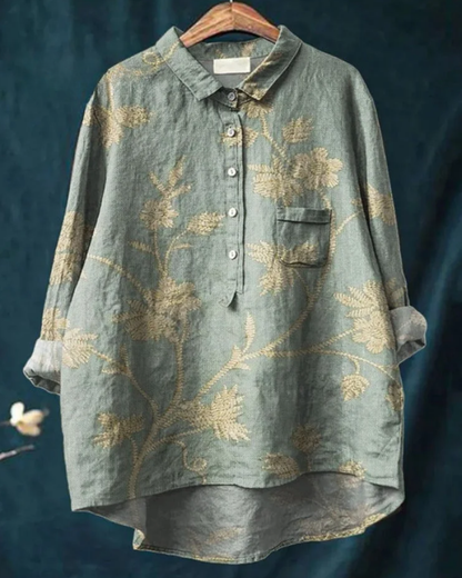 Kvinnors Blommig Button Down Skjorta Klassisk Stil 7