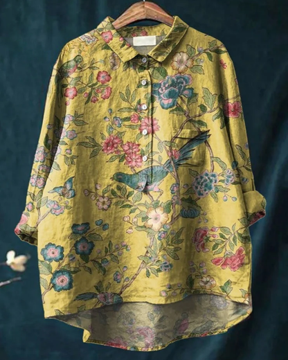 Kvinnors Blommig Button Down Skjorta Klassisk Stil 8