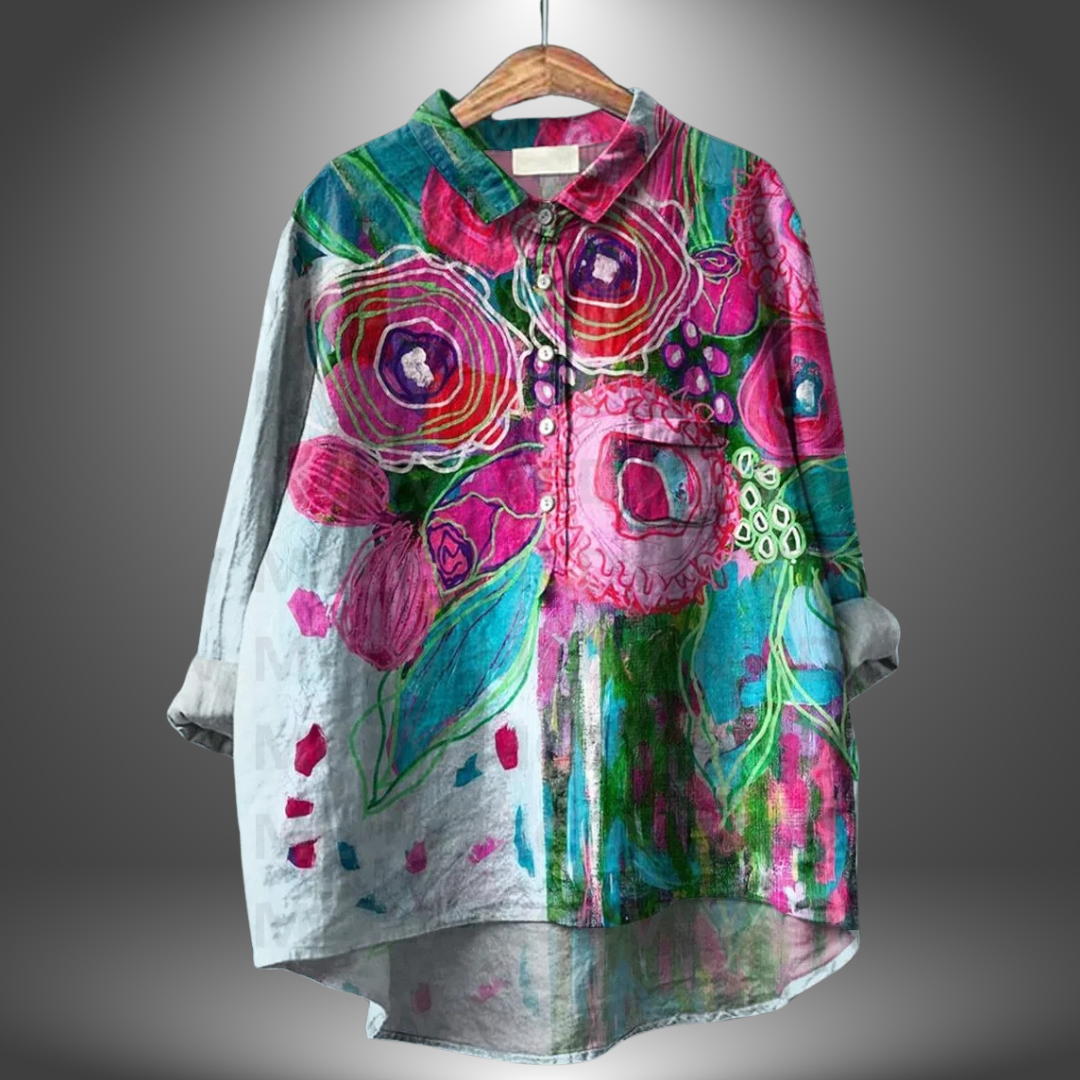 Kvinnors Blommig Skjorta Artisan Stil Casual 2