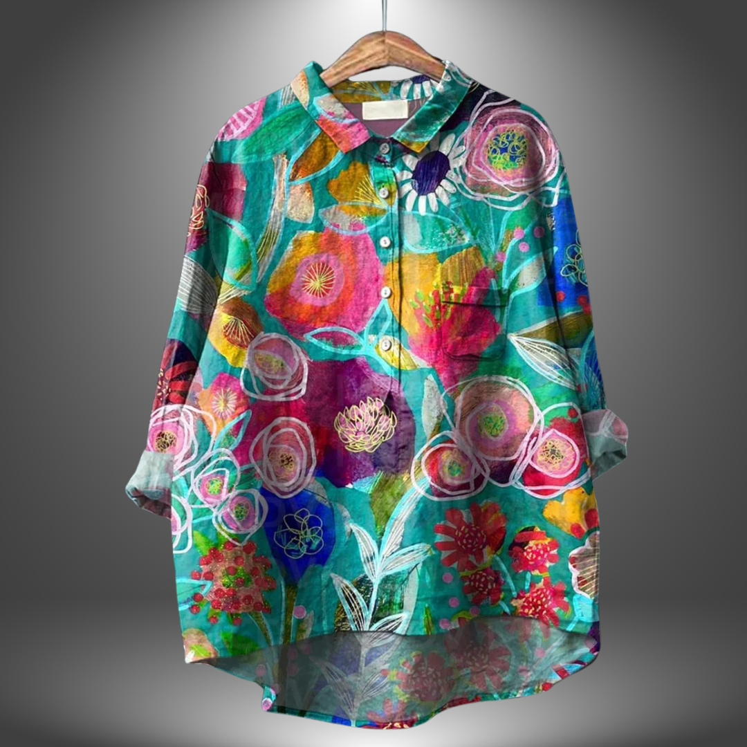 Kvinnors Blommig Skjorta Artisan Stil Casual 3