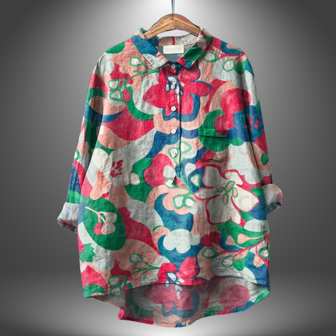Kvinnors Blommig Skjorta Artisan Stil Casual 7