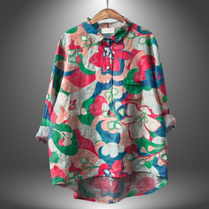 Kvinnors Blommig Skjorta Artisan Stil Casual 7