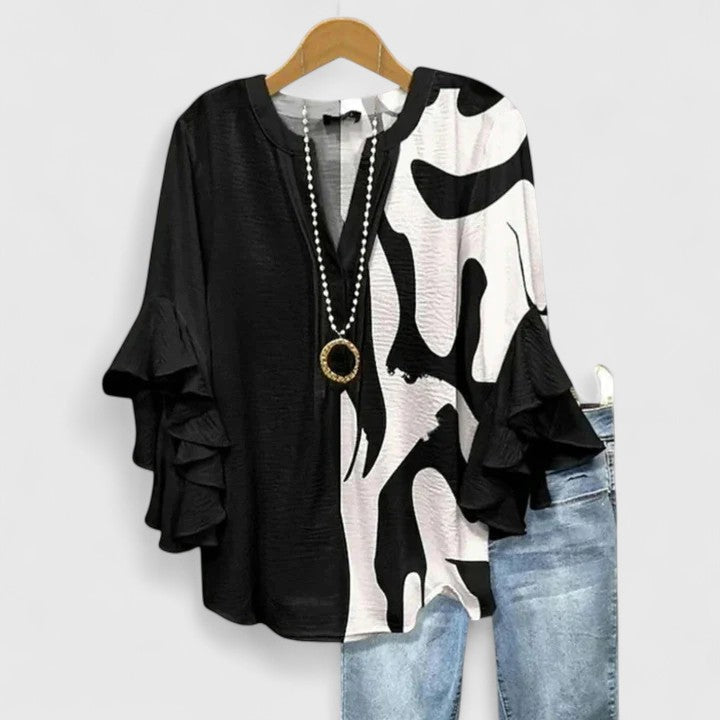 Kvinnors Blus Blommönster med Volangärmar 4