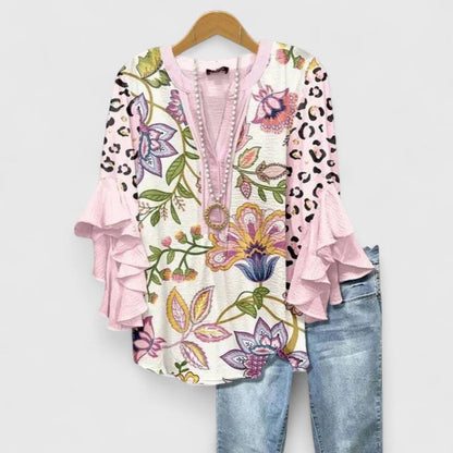 Kvinnors Blus Blommönster med Volangärmar 7