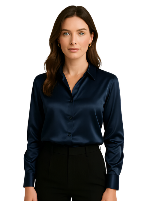 Kvinnors Blus Satin Button-Up 0