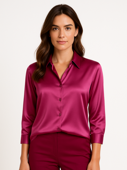 Kvinnors Blus Satin Button-Up 1