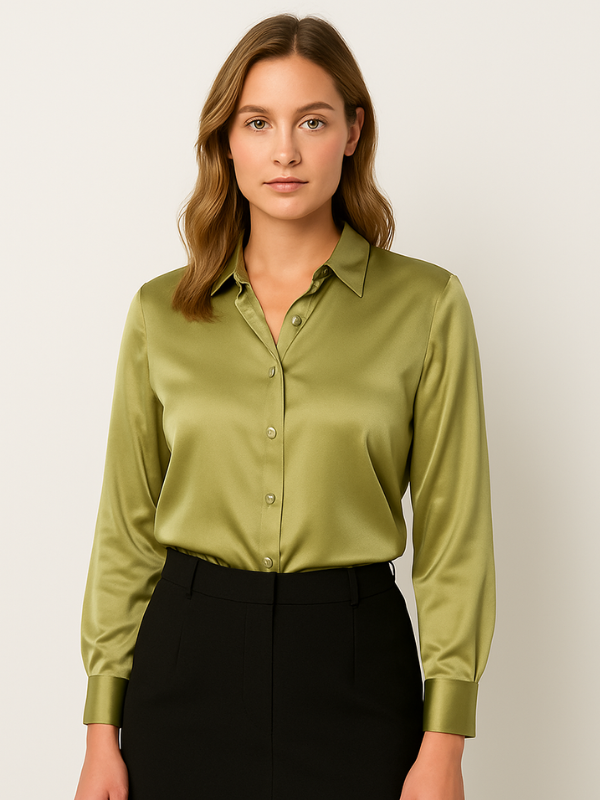 Kvinnors Blus Satin Button-Up 10