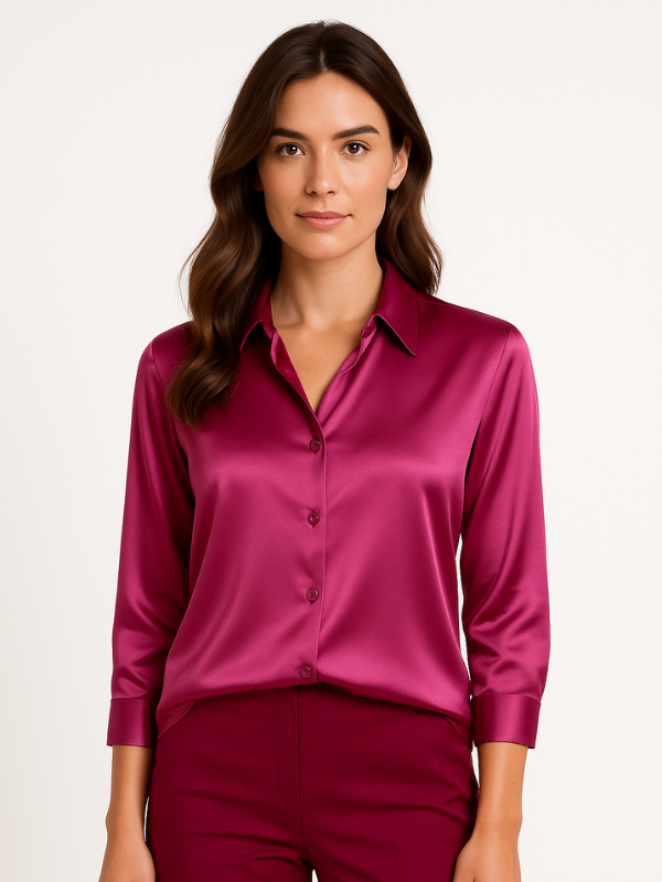 Kvinnors Blus Satin Button-Up 1