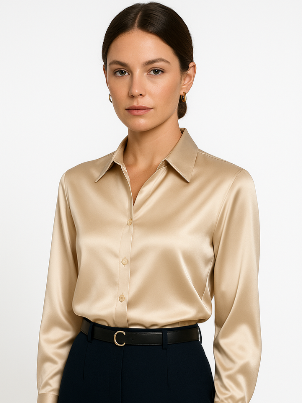 Kvinnors Blus Satin Button-Up 3