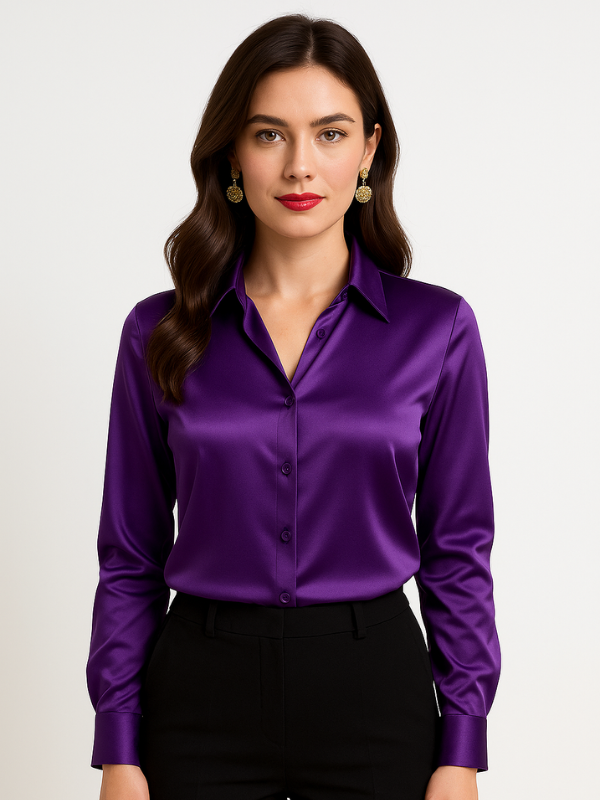 Kvinnors Blus Satin Button-Up 5