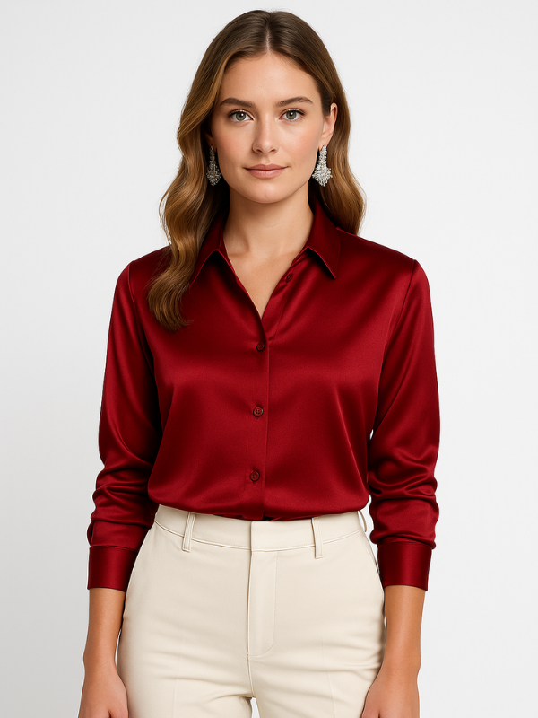 Kvinnors Blus Satin Button-Up 7