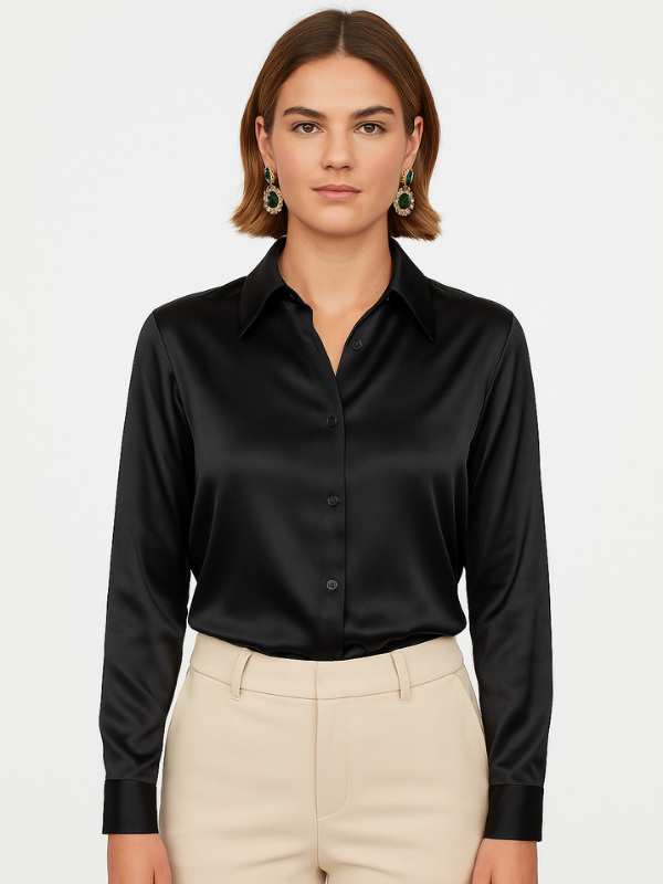 Kvinnors Blus Satin Button-Up 8