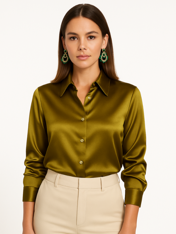 Kvinnors Blus Satin Button-Up 9
