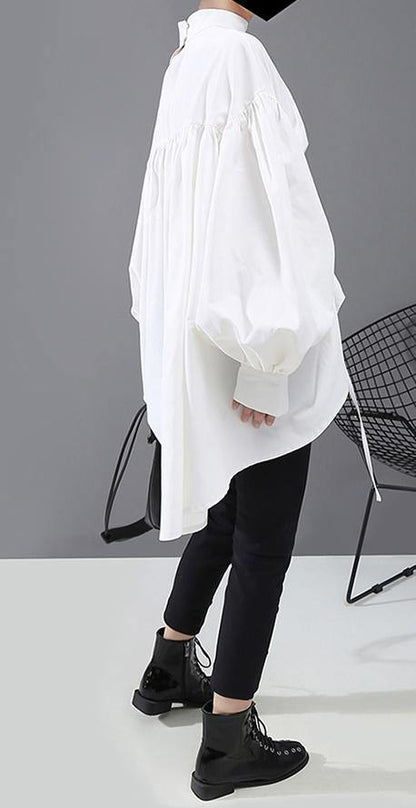Kvinnors Blus med Lantern Sleeve Casual Stil 4