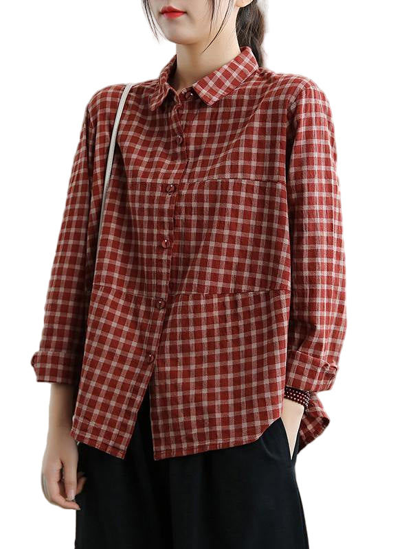 Kvinnors Blus med Löst Lapel och Patchwork 0