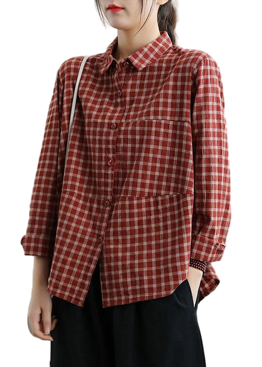 Kvinnors Blus med Löst Lapel och Patchwork 0